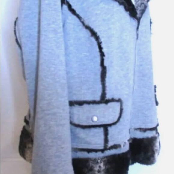 Chico's 3 XL Sherpa Chic Sheena Fleece Gray Knit & Faux Fur Jacket - Picture 5 of 8